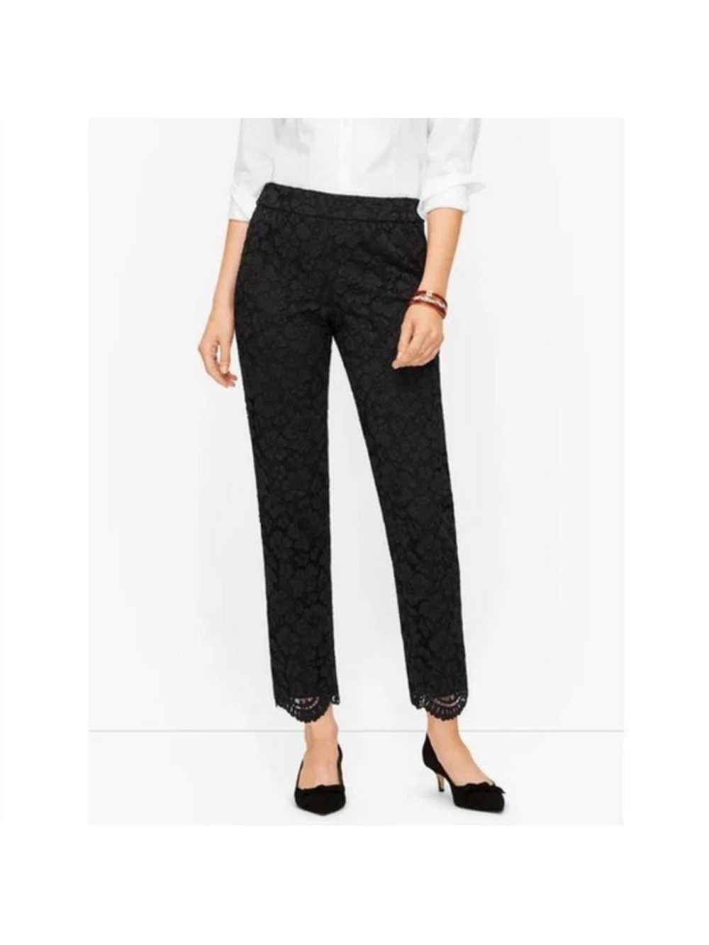 Talbots Black Lace Ankle Pants Plus Petite 8P NWT